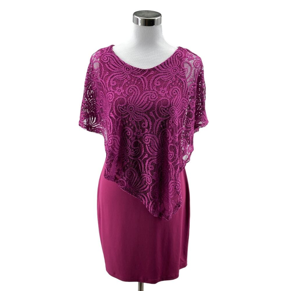En Focus Studio Poncho Dress Womens Size 8 Purple Lace Overlay Cap Sleeve